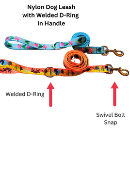 Nylon Dog Leash with Welded D-Ring in Handle - CHOOSE LENGTH - Five Eights Inch Wide 5/8" Webbing